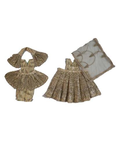 Elegant Gold Laddu Gopal Dress Set With Intricate Zari Embroidery And Pearl Embellishments For Janmashtami And Special Occasions