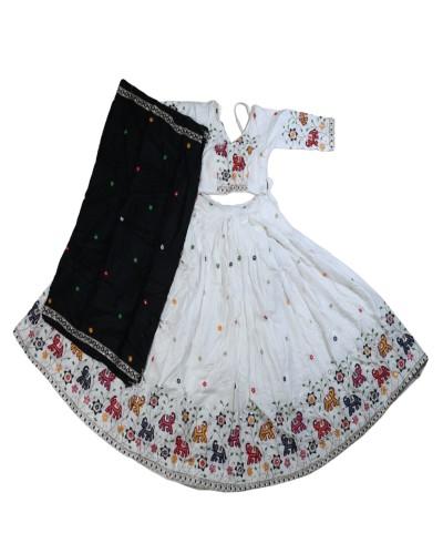 Beautiful White Elephant Print Gopi Dress, Perfect For Festivals, Garba & Dandiya Nights 