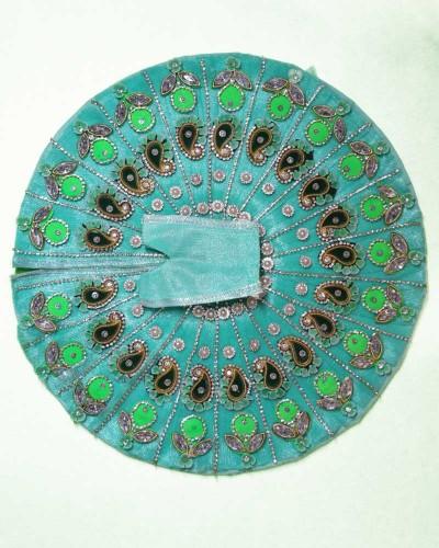 Peacock Green Laddu Gopal Dress with Designer Stone and Leaf Motif Work