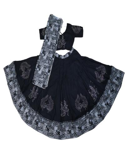 Elegant Black Printed Gopi Dress With Sequence Work And A 5-meter Flare, Perfect For Garba & Dandiya Nights 