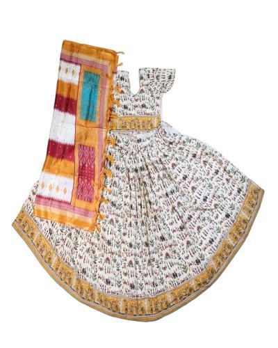 Elegant Finger Print Gopi Dress In Cotton | Radha Krishna Gopi Dress With Flared Lehenga 