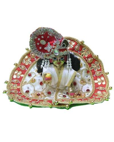 Radiant Red & White Laddu Gopal Idol Dressed In Pearl-embellished Poshak & Regal Mukut
