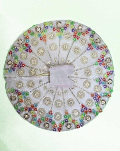 Elegant White Laddu Gopal Dress Colorful Flowers and Stone Embroidery Work