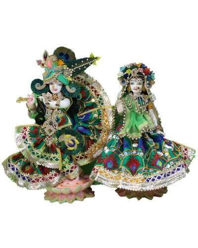 Designer Radha Krishna Outfit For Janmashtami Green Color Poshak With Stone And Mirror Work