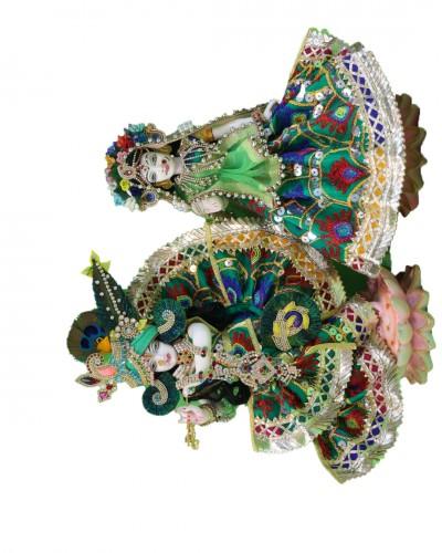 Designer Radha Krishna Outfit for Janmashtami Green Color Poshak with Stone and Mirror Work