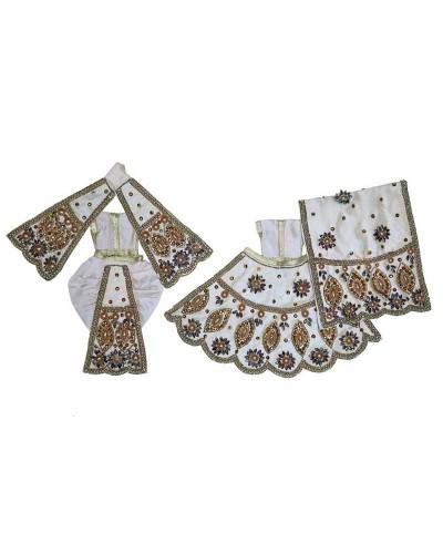 Exquisite White Gold Handcrafted Zari Work Radha Krishna Attire