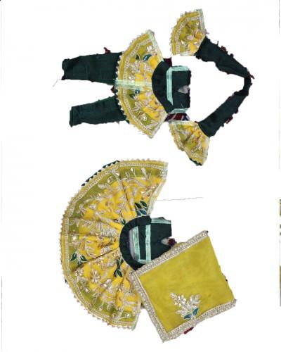 Radha Krishna Poshak In Yelow Colour With Green Lace