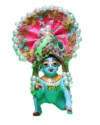 Vibrant Pink & Green Laddu Gopal Pugree With Pearl Border