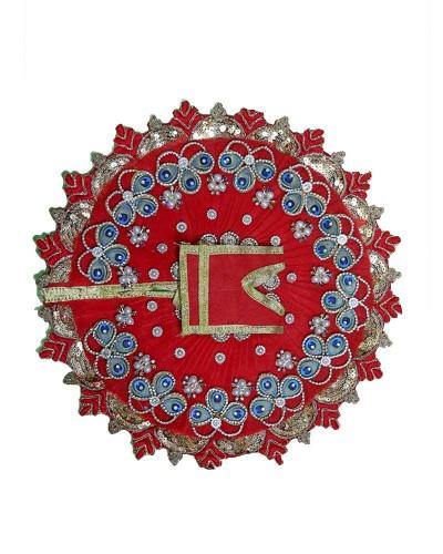 Handcrafted Red Laddu Gopal Dress with Blue Floral Stone Work