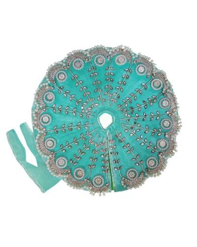 Aqua Blue Laddu Gopal Poshak With Pearl & Leafy Zari Work
