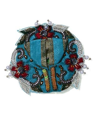 Aqua Blue Velvet Laddu Gopal Poshak With Red Floral & Silver Embroidery