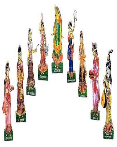 ASHT Sakhi Set Shree Mati Radha Rani with ASHT Sakhi for Pooja, Decoration & Gift by FIRMUS(4 INCH,MDF WOOD,Gold) 