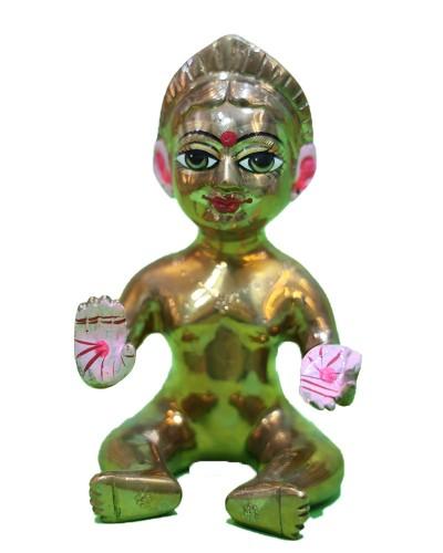 Auspicious Brass Lali Bal Radha Rani Sitting Idol With Upraised Hands Symbolizing Divine Blessings