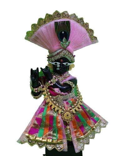 Beautiful Laddu Gopal Krishna Idol In Decorative Pink Pagdi And Colorful Outfit For Janmashtami Celebrations