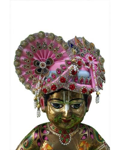 Beautiful Pink Laddu Gopal Pugree Adorned With Pearls & Stones