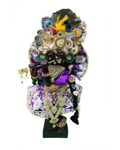 Black Radhavallabh  Idol In Purple & Gold Attire Ornate Dressed Deity