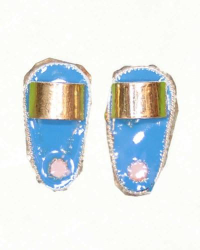 Blue & Gold Band Slippers For God Idols Divine Footwear Deity Adornment