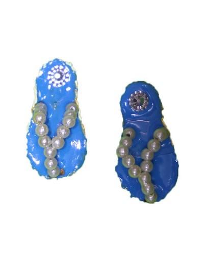 Blue & Pearl Studded Slippers For God Idols Divine Footwear Deity Adornment