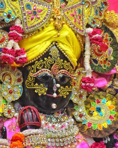 Buy Radhaballav Ji Yellow and Pink Poshak with Pearl Jewelry and Roses
