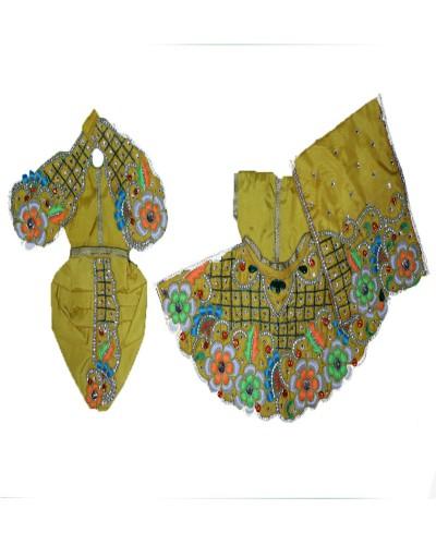 Classic Mustard Yellow Floral Embroidered Radha Krishna Dress Set