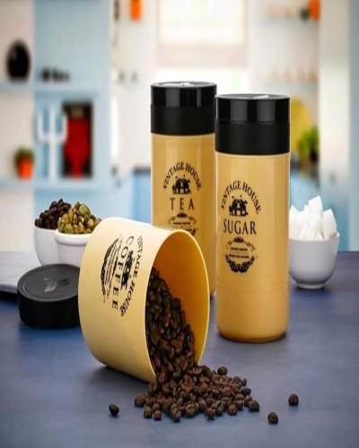 Tea Coffee Sugar Container Set of 3 | 800ml Airtight Kitchen Storage Canisters with Lids | Plastic Countertop Organizer