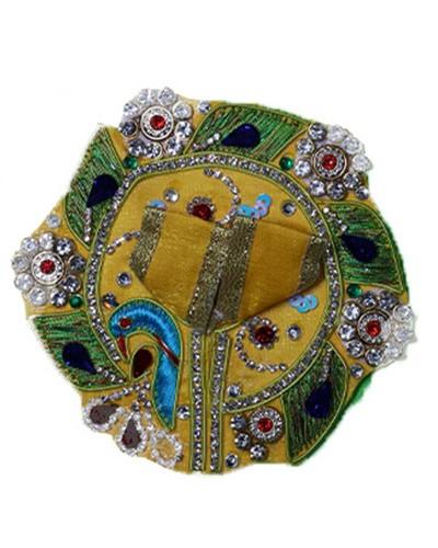 Designer Bal Gopal Dress In Yellow With Green & Blue Stone Embellishments
