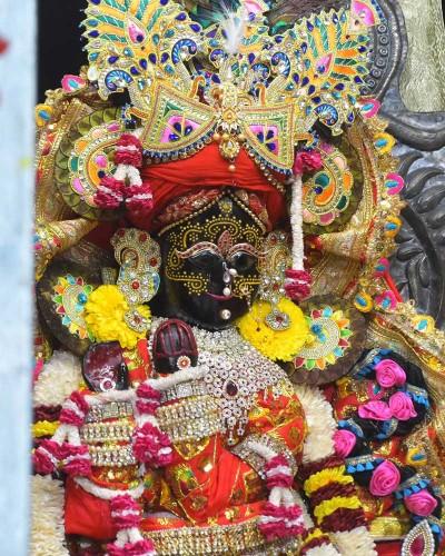 Designer Radhaballav Ji Outfit in Orange with Grand Accessories
