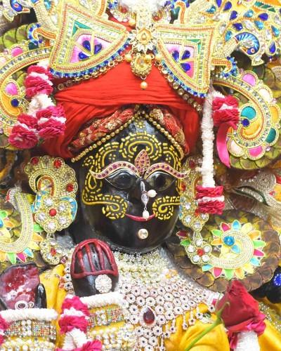 Elegant Red and Yellow Poshak for Radhaballav Ji with Colorful Embroidery