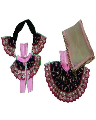 Elegant Black & Pink Floral Embroidered Radha Krishna Dress With Zari Border