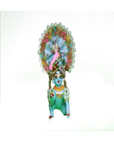 Elegant Laddu Gopal Sky Blue Pugree With Pearl & Stone Work