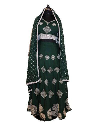 Ethnic Green Lehenga With Mirror Work & Elephant Motifs & Festive Ghagra Choli Outfit