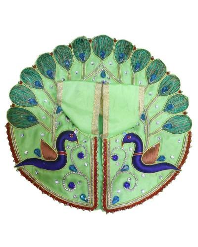Exquisite Green Laddu Gopal Poshak Embellished With Blue Stones And Royal Peacock Patterns