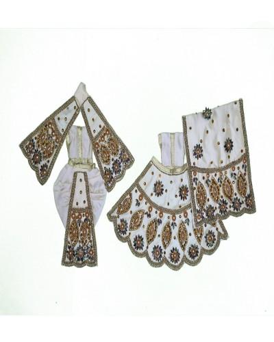 Exquisite White Gold Handcrafted Zari Work Radha Krishna Attire