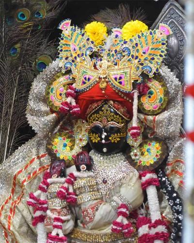 Heavy Designer White Poshak for Radhaballav Ji with Gemstone Crown
