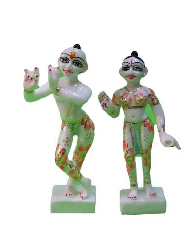 Krishna And Radha fiber Marble Idols Pink And Green Dress Deity Pair
