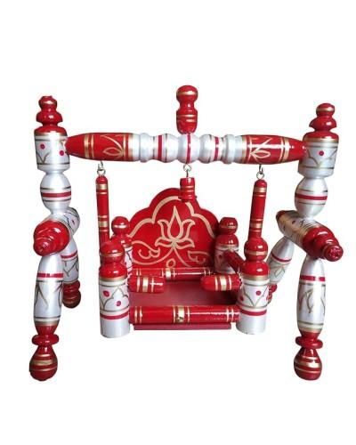 Laddu Gopal Jhula Wood Medium Size 0 To 3 No, Handcrafted White Teakwood Jhoola, Jhula For Krishna Janmashtami, Bal Gopal, Ladoo Gopal, Kaanha, Hindola Celebrations 