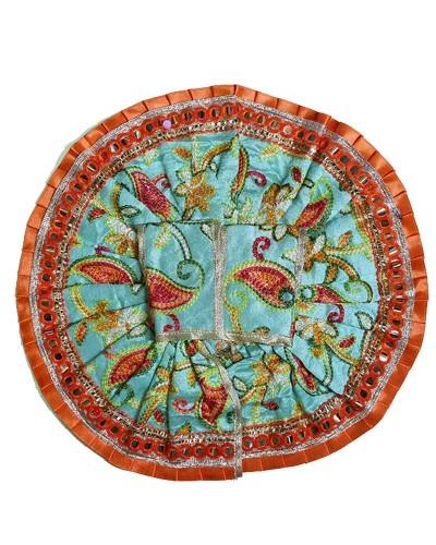 Light Blue Laddu Gopal Dress With Orange Border & Mirror Work