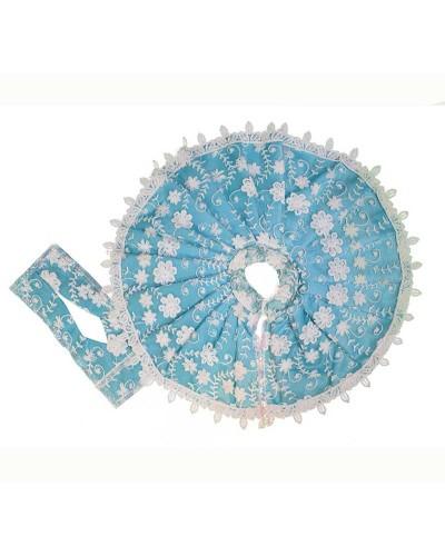 Light Blue Laddu Gopal Dress With White Lace & Floral Embroidery