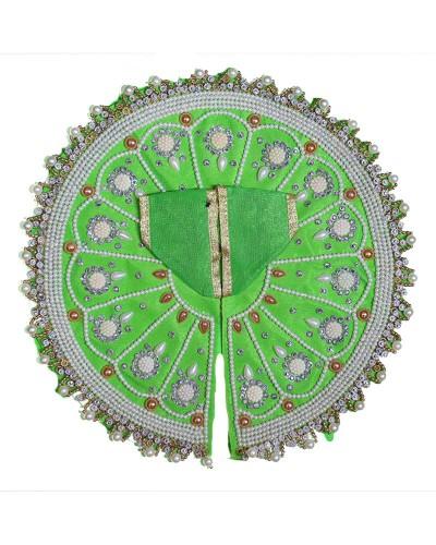 Lush Green Laddu Gopal Poshak With White Floral & Pearl Work