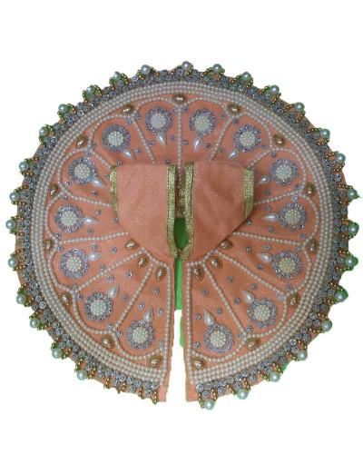 Luxurious Peach & Pearl Laddu Gopal Poshak Elegant Dress With Stone & Beadwork For Deity Worship & Festivals
