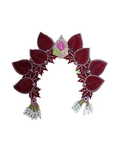 Maroon Leaf Design Deity Chandrika With Kundan Stones & Pearls Elegant Idol Mukut