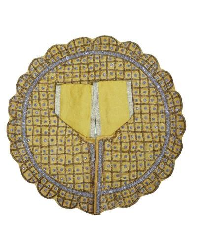 Mustard Yellow Laddu Gopal Poshak With Silver Grid Pattern & Bead Work