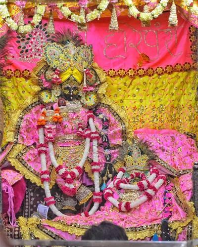 Radhaballav Ji Poshak in Vibrant Pink and Yellow Attire