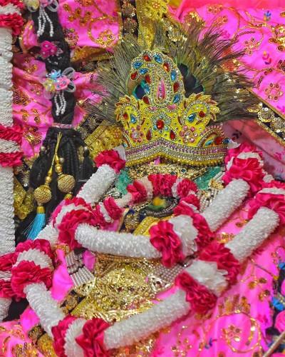 Radhaballav Ji Poshak on Pink Attire with Intricate Crown