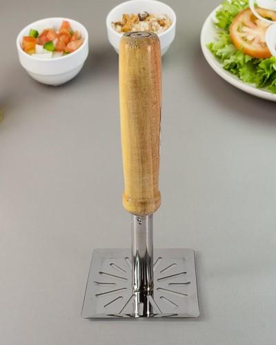 Stainless Steel Potato Masher with Wooden Handle | Heavy Duty Kitchen Tool