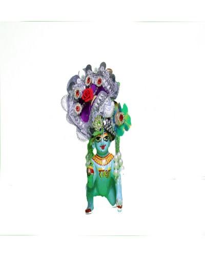 Purple & Silver Laddu Gopal Pugree With Red Rose And Stone Work