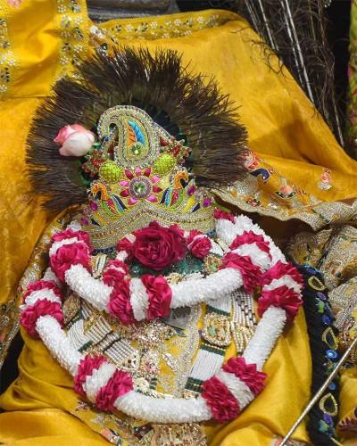 Radhaballav Ji Mukut and Yellow Poshak Set for Daily Mandir Use