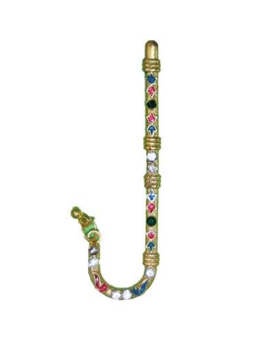 Rare Antique Indian Cultural Artifact U Shaped Staff With Intricate Goldwork And Multi-Colored Jewels