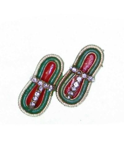 Red & Green Rhinestone Slippers For God Idols Divine Footwear Deity Adornment