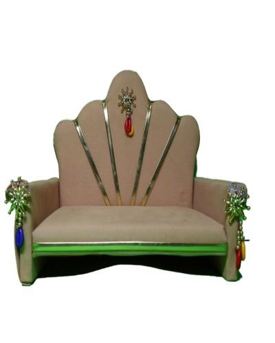 Royal Beige Singhasan With Beaded Ornamentation For Bal Gopal